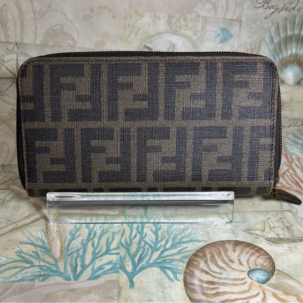 Fendi Logo Zucca Zip Around Wallet